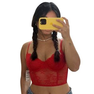 NWT INC Red Lace Corset Top